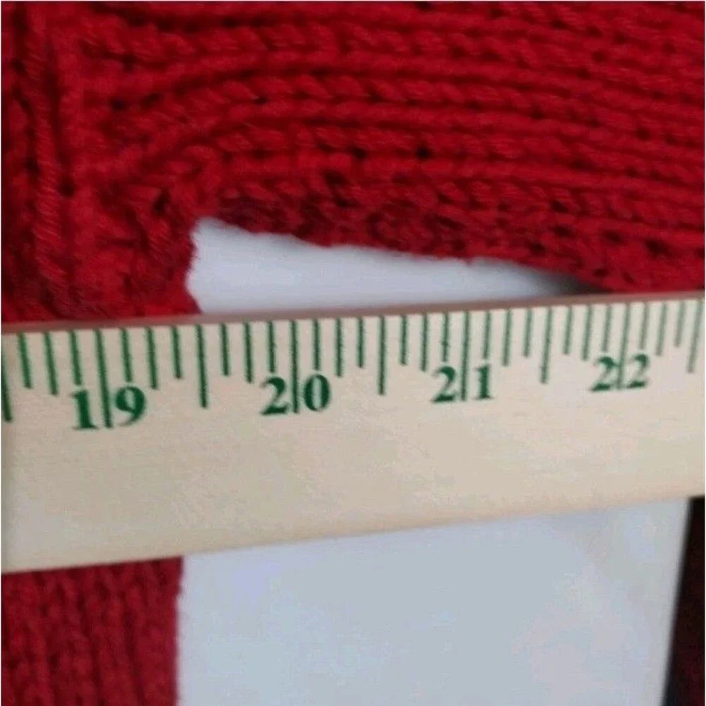 Vintage Pure Handknit Sweater M/L Red Cotton Shell Button Boho Art Knit